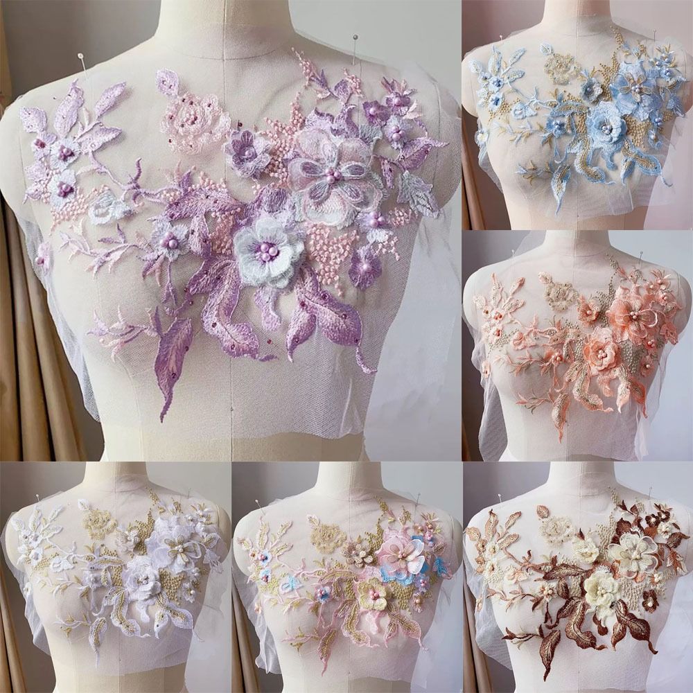 Applique Patch Flower - Kain Renda Manik-manik Bunga 3D Bordiran