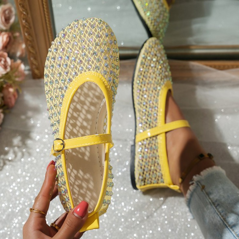 Crystal Mesh Fabric - Sepatu Flat Wanita Model Mary Jane