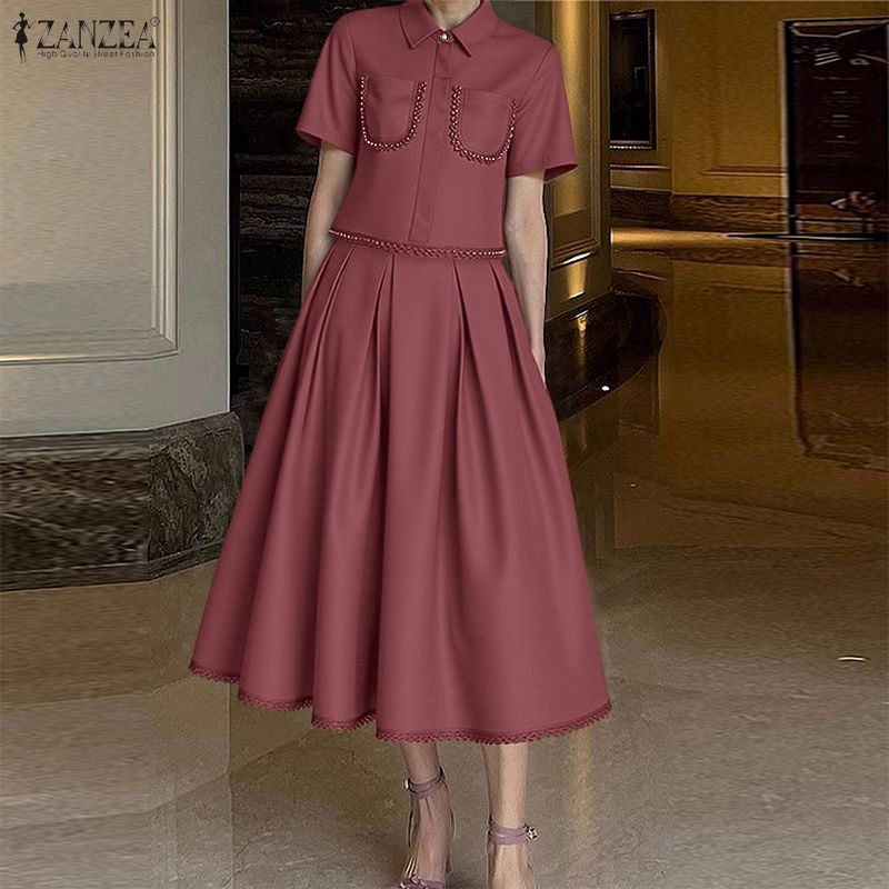 ZANZEA Setelan Rok Renda Elega - Elastic Lace Trim ulasan dan harga