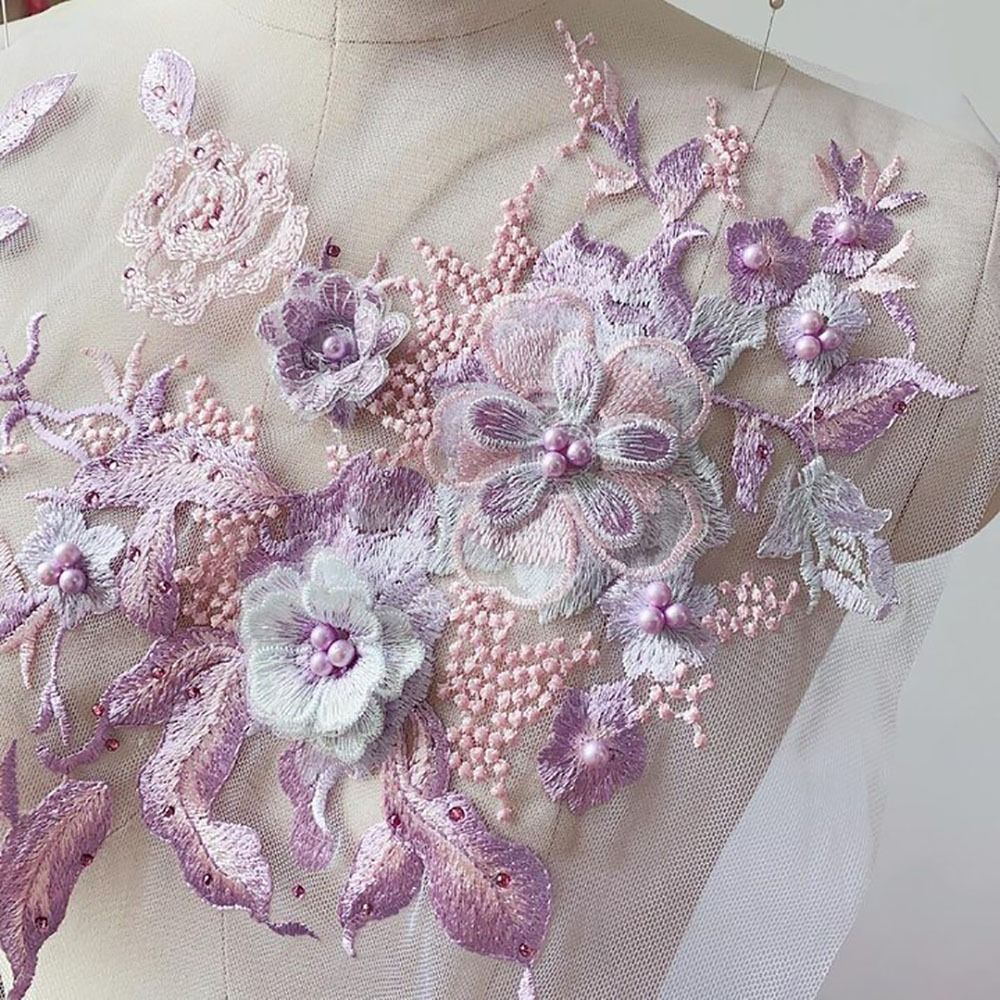 Kain Renda Manik-manik Bunga 3 - Applique Patch Flower ulasan dan harga