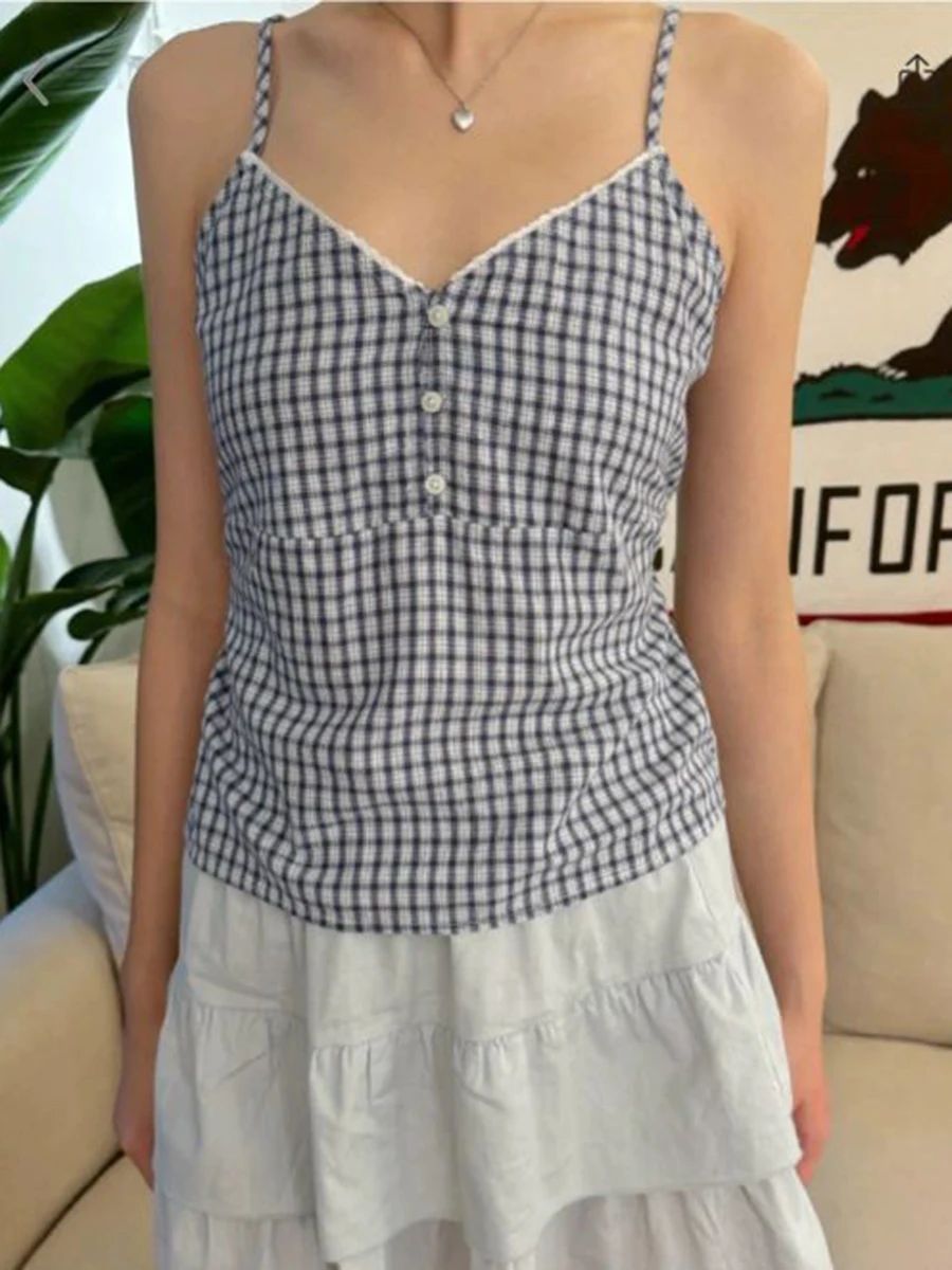 Celana pendek Tank kotak-kotak - Elastic Lace Trim ulasan dan harga