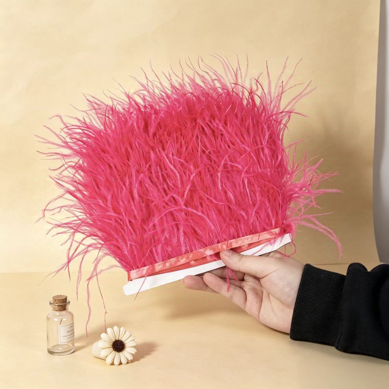 Pita Bulu Burung Unta Merah Ba - Fringe Ribbon Sewing ulasan dan harga
